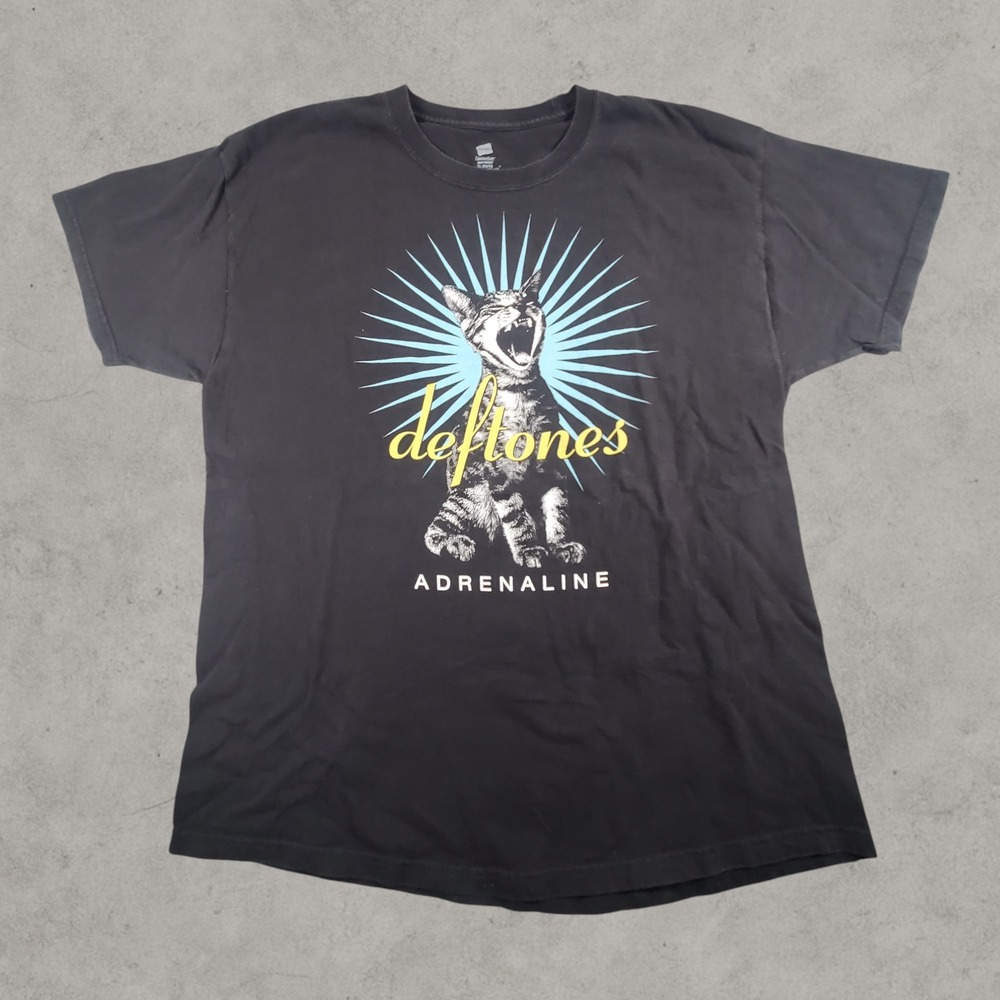 Vintage Deftones Adrenaline Cat Shirt Men XL Black Hanes Y2K 2000s Nu Metal Band - Picture 1 of 8